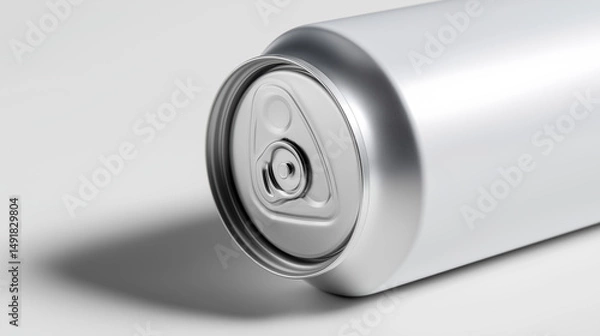 Fototapeta Close-up of a sleek white aluminum beverage can lying on its side against a plain background.
