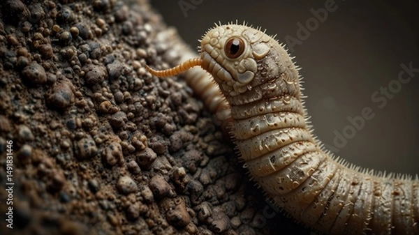 Obraz Close-up of a light-colored worm-like reptile on rough ground