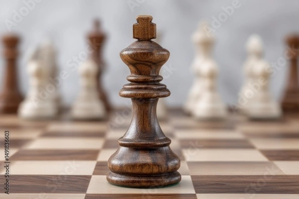 Fototapeta Chess King Piece Standing on a Chessboard