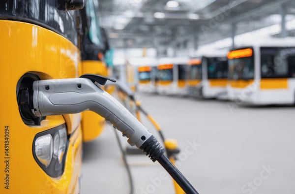 Obraz Electric bus charging station with focus on charging connector, showcasing modern transportation technology and infrastructure