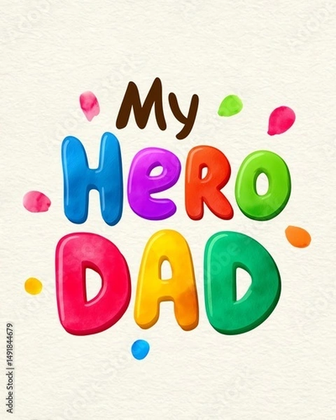 Obraz Colorful Watercolor My Hero Dad Text Art on Beige Background