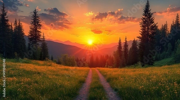 Fototapeta sunset over the field