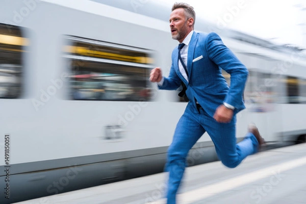 Obraz Businessman is running to catch the train