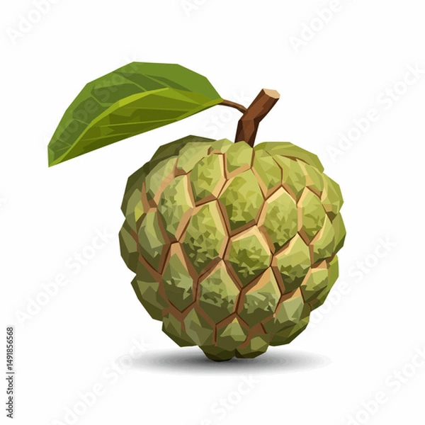 Fototapeta Polygonal style custard apple with leaf on white background. Close-up view