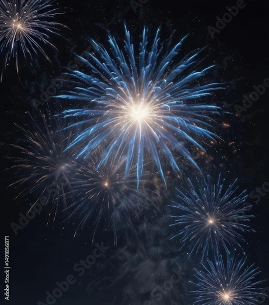 Fototapeta Stunning blue fireworks exploding in the dark, stars visible ,  explosion,  burst