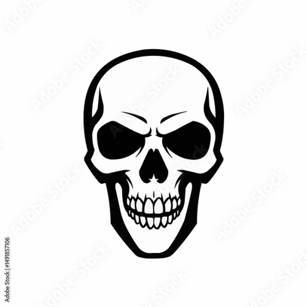 Fototapeta Simplified, menacing skull with bold, contrasting black lines on a white backdrop