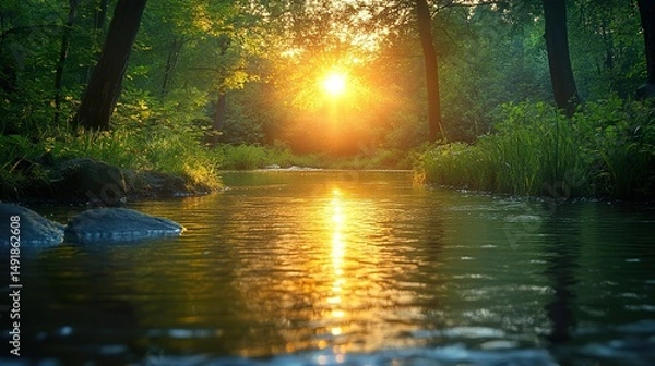 Fototapeta sunset over the river