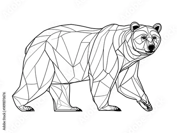 Fototapeta A majestic grizzly bear is depicted in a stunning geometric low poly line art style illustration perfect for prints and designs.