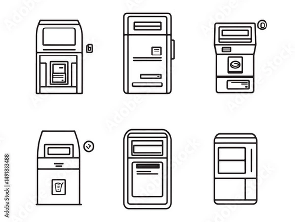 Fototapeta Modern ATM line sketch for digital banking artwork