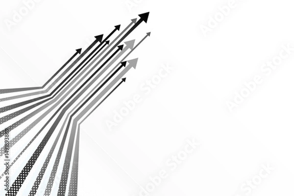 Fototapeta 上昇するイメージの矢印が集まった白黒のスタイリッシュな背景