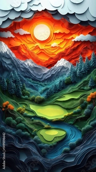 Obraz Papercut Paper Cut Golf Course Green Flag Scenic Landscape Phone Mobile Background Wallpaper Art Illustration	
