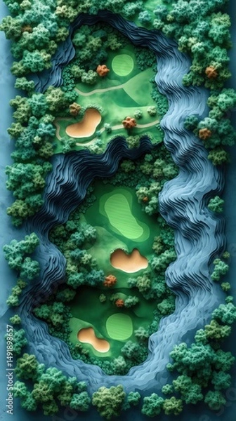Obraz Papercut Paper Cut Golf Course Green Flag Scenic Landscape Phone Mobile Background Wallpaper Art Illustration	

