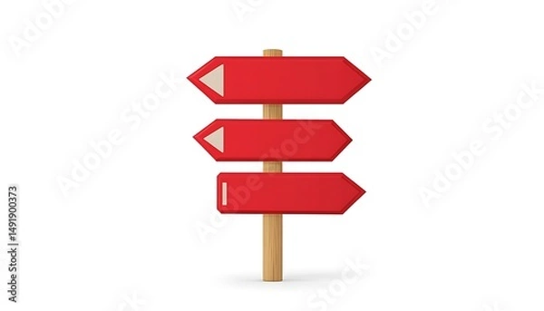 Fototapeta Three-sided red directional signpost