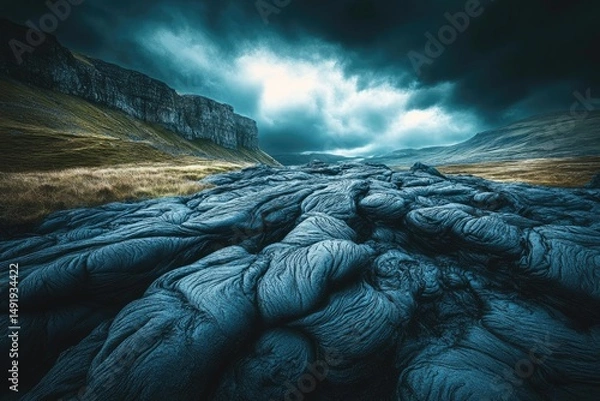 Obraz Dramatic lava field under a stormy sky