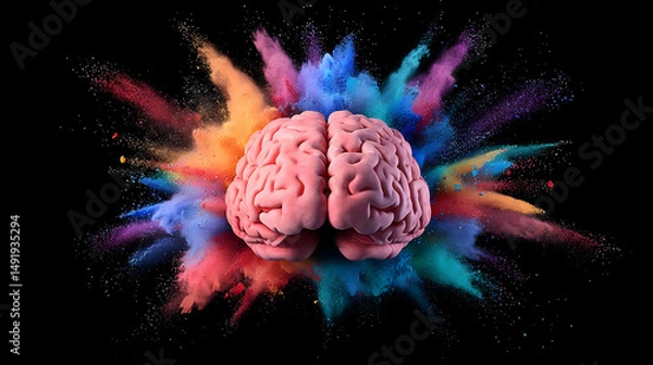 Fototapeta Colorful Explosion Surrounding Pink Brain