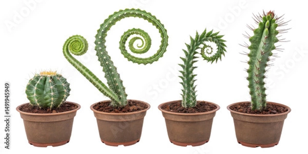 Fototapeta This beautiful collection of houseplants features cereus forbesii and spiralis showcasing unique spiral shapes and vibrant green colors
