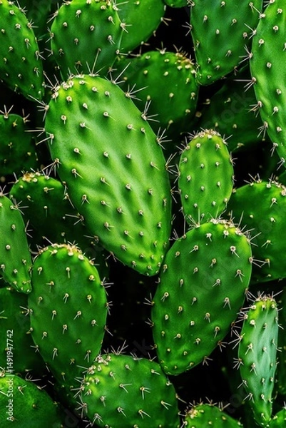 Fototapeta Vibrant Green Prickly Pear Cactus Pads Close Up
