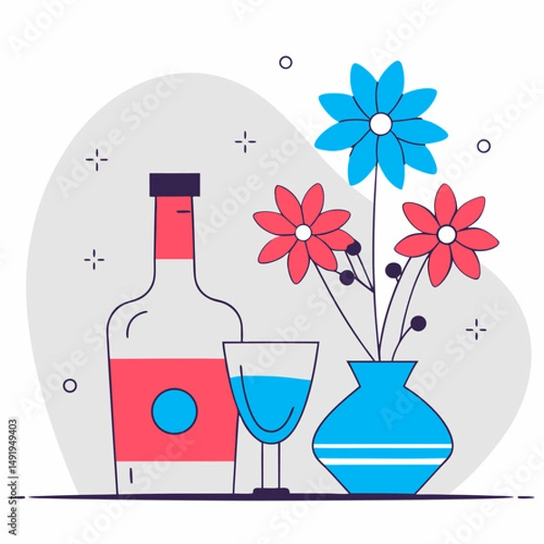Fototapeta wine bottle and flowers