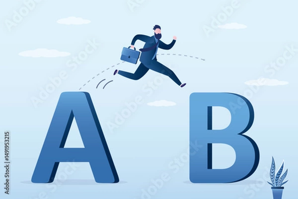 Obraz Ambitious entrepreneur jump to alternative solution. Businessman passes to second plan, Success solution, Contingency plan concept. Change or transformation to new opportunity.