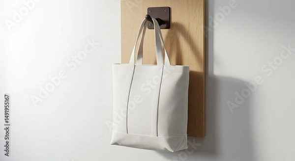 Fototapeta White Tote Bag Hanging on Wall