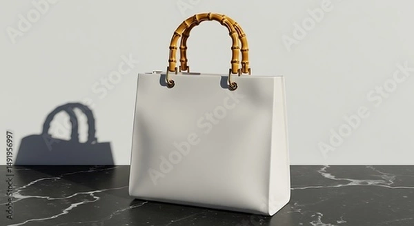 Obraz White Bag with Bamboo Handle
