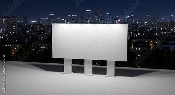 Obraz Blank Billboard Against Cityscape at Night