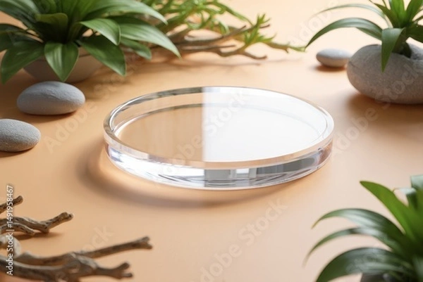 Obraz Serene Arrangement of Natural Elements with a Glass Dish