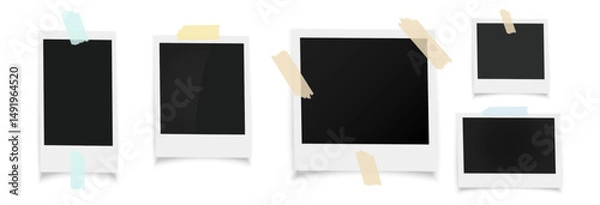 Fototapeta Photo frames with shadow, template background for photography, polaroid photo frames collection, vector png on transparent background. Blank photo frame mockup.