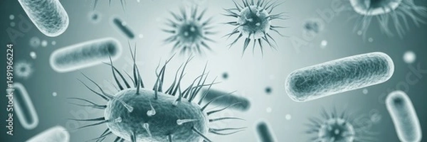 Fototapeta Microscopic view of diverse bacteria showcasing unique shapes and structures in a sterile environment