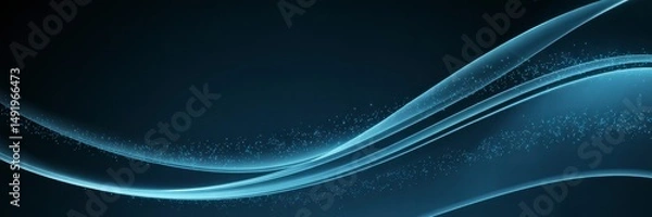 Fototapeta Fluid blue waves swirl gracefully across a dark background, creating a soothing and modern atmosphere for design and art