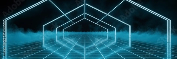Obraz Futuristic neon structure with glowing lines and fog creating an immersive digital space at night