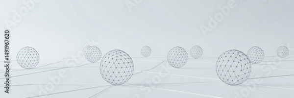Fototapeta Geometric spheres connected by lines in a minimalist white background setting