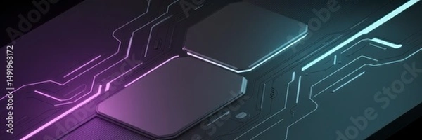 Fototapeta Abstract tech background with glowing lines and geometric shapes showcasing digital connectivity and modern design aesthetics