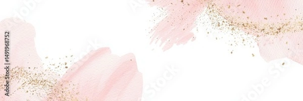 Fototapeta Soft pink watercolor background with golden accents creating a delicate and elegant design for various uses
