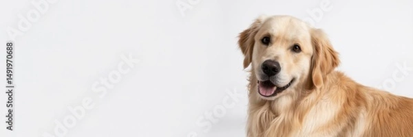 Fototapeta Golden retriever with a friendly expression against a plain background in a studio setting during daylight hours