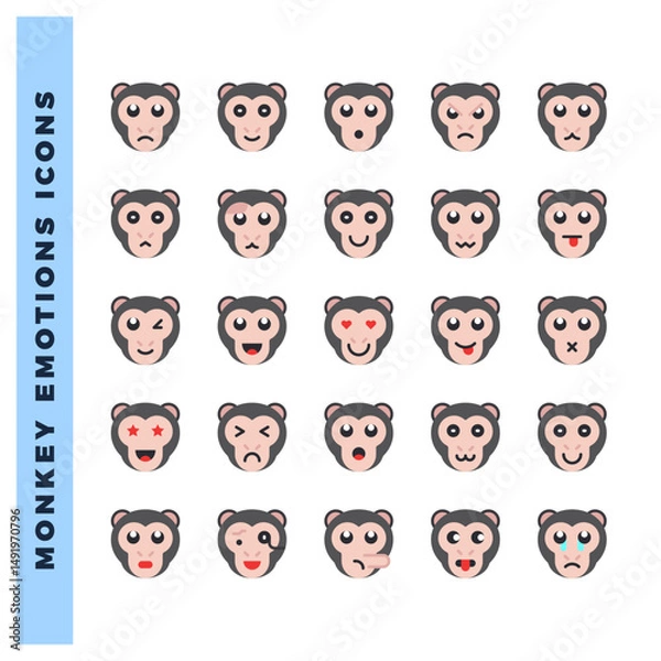 Fototapeta 25 Monkey Emoticon Flat icon pack. vector illustration.