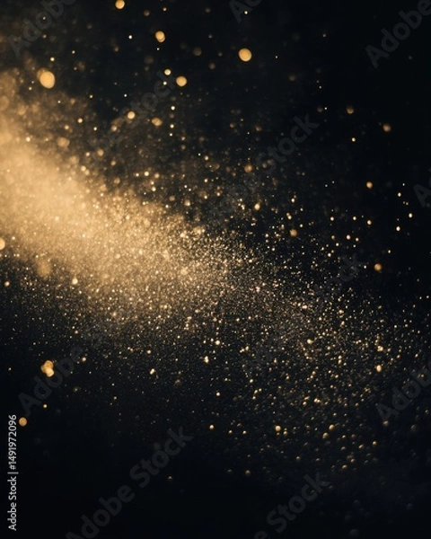Obraz Golden dust particles floating in dark space abstract background macro photography style with bokeh effect and soft light for festive design