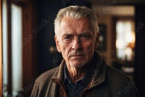 Obraz A nice looking older man at home, staring intently at the camera