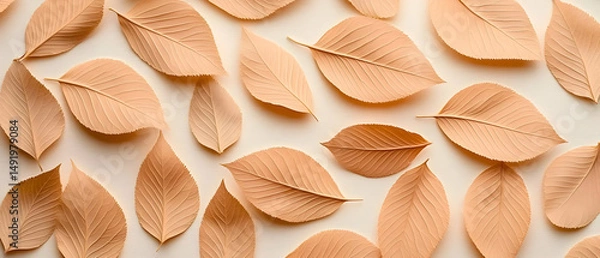 Fototapeta Autumnal Beige Leaves Pattern On A Light Background