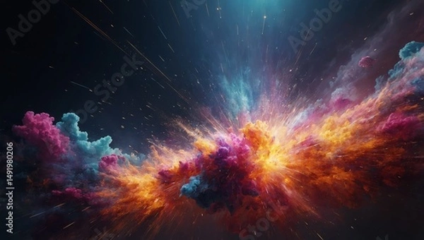 Fototapeta Colorful particles exploding from the center creating a futuristic effect