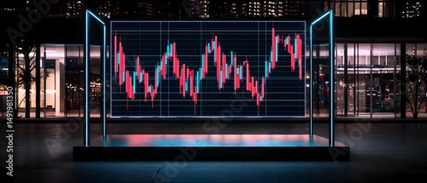 Fototapeta Modern Illuminated Stock Market Graph Display at Night