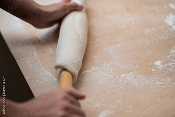 Obraz 手打ちうどん　めん伸ばし