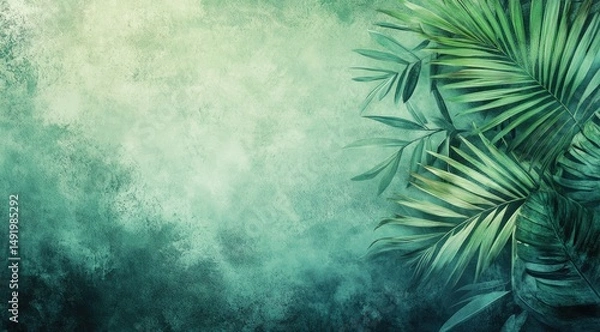Fototapeta Tropical foliage on textured background