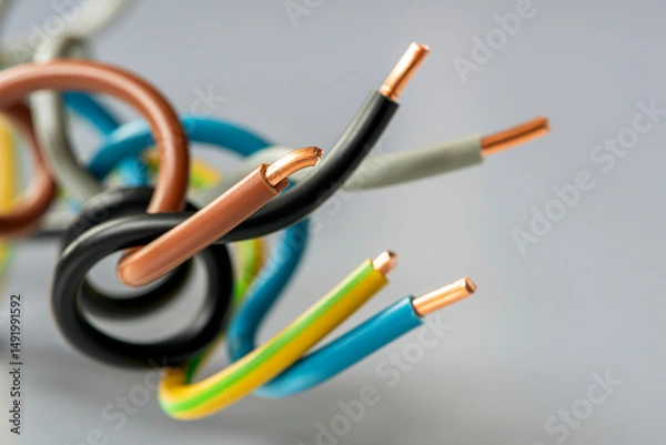 Obraz Copper power cable used in electrical power installations, close-up view