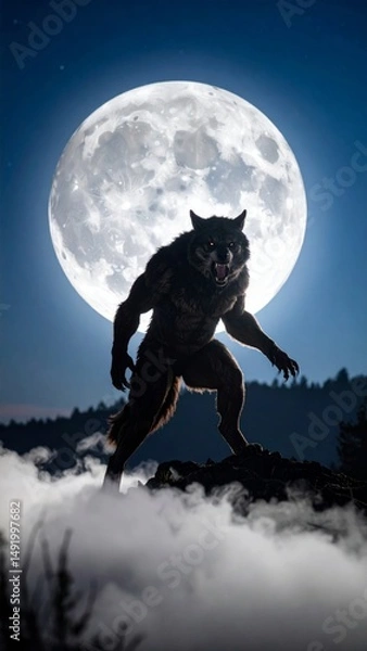 Fototapeta  Werewolf Transformation on Full Moon 