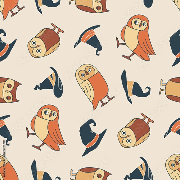 Obraz Vector Seamless Pattern of Owl Wizard Hat Background for Fashion Wrapping Print Fabric Surface
