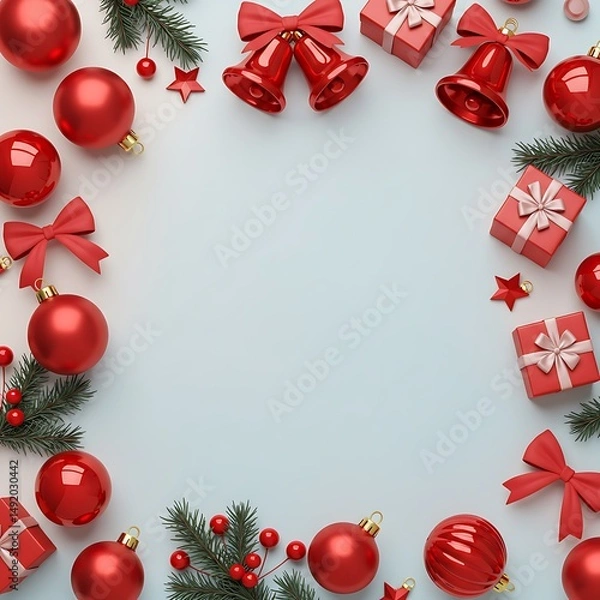 Fototapeta Red Christmas Ornament Frame: Festive 3D Render