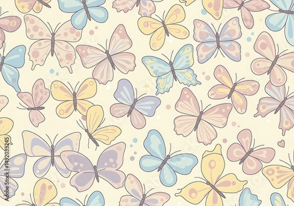 Fototapeta Pastel Butterfly Dreams: Whimsical Spring Pattern