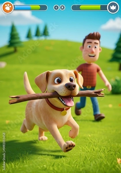 Fototapeta Joyful Canine Adventure: 3D Rendered Fun