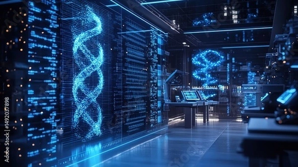 Obraz Futuristic Data Center with DNA Visualization